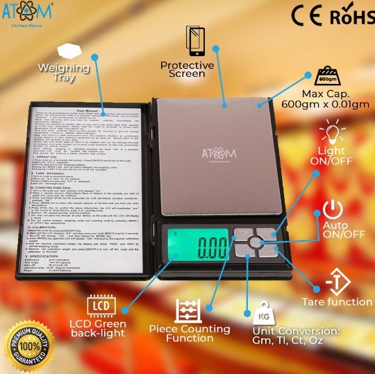 Atom Notebook 600G Weight Machine Weighing Scale