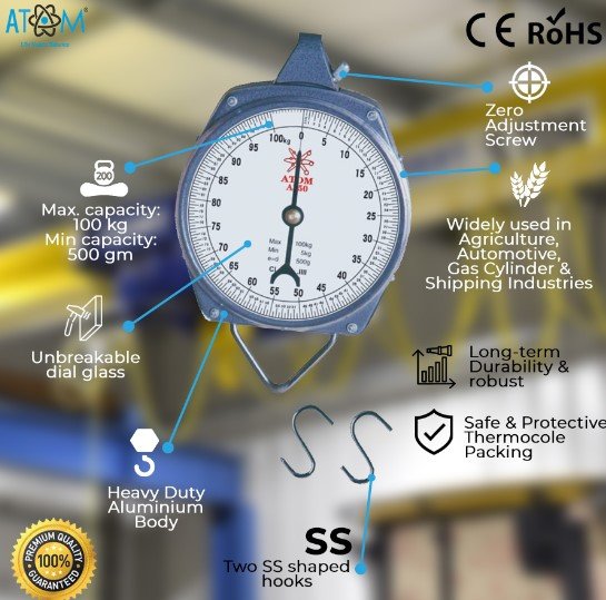 Atom Analog Hanging Scale 100Kg Weight Machine Weighing Scale
